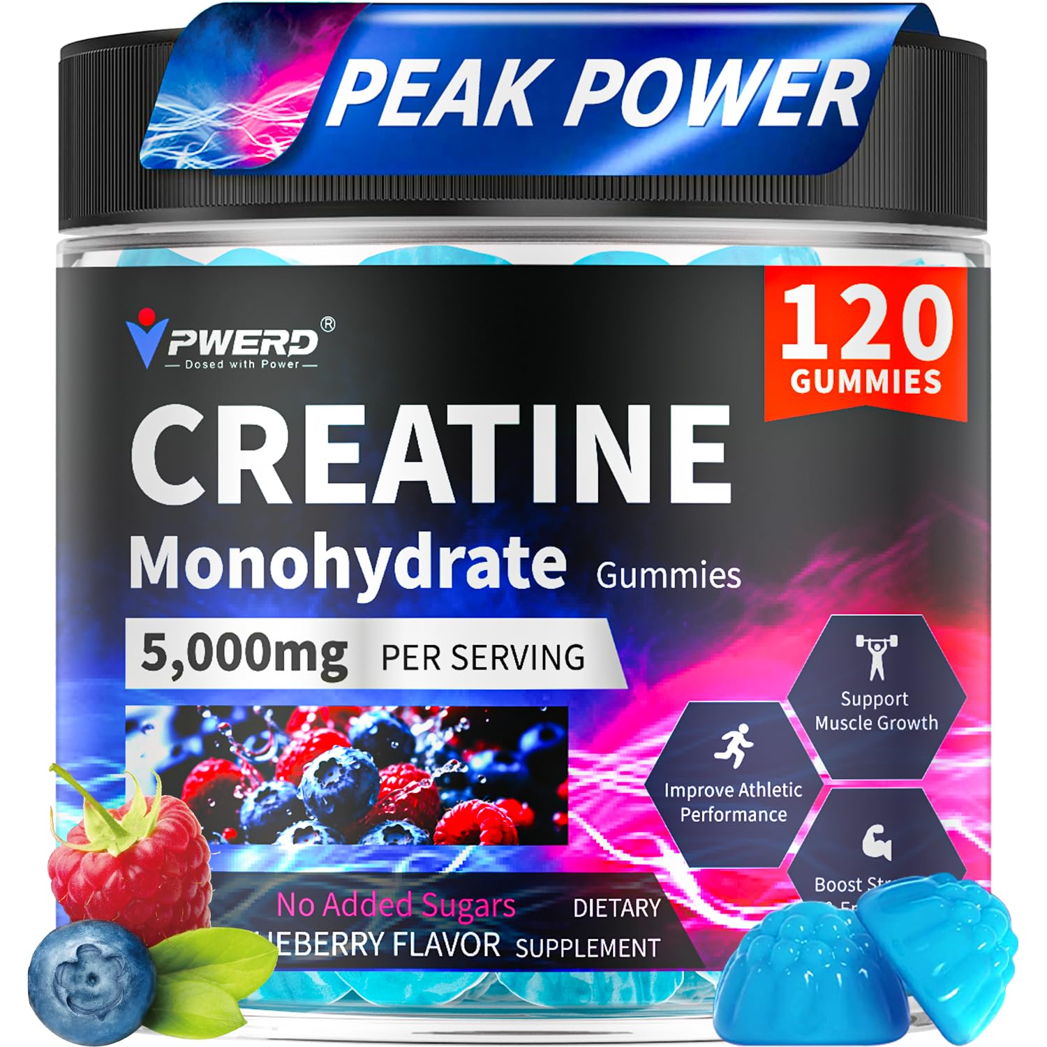 PWERD Suplemento de creatina com creatina monohidratada, L-taurina e vitamina B12 — 5 g — 120 gomas