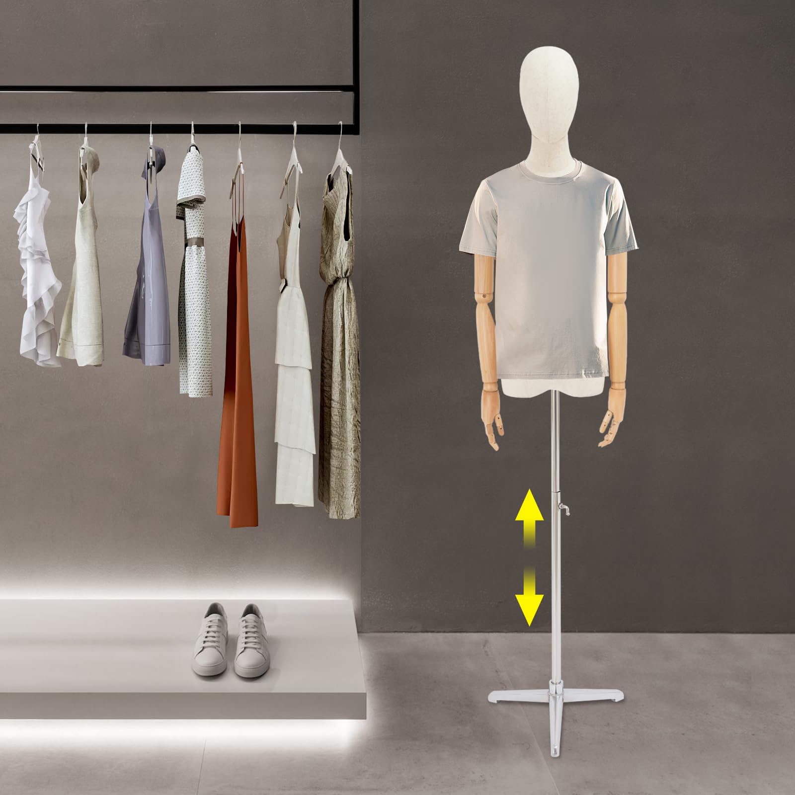 Maniquí premium femenino ajustable 65-120 cm maniquí de costura con cabeza giratoria, manos de madera, base estable, maniquí desmontable, maniquí torso para boutiques, tiendas, escaparates