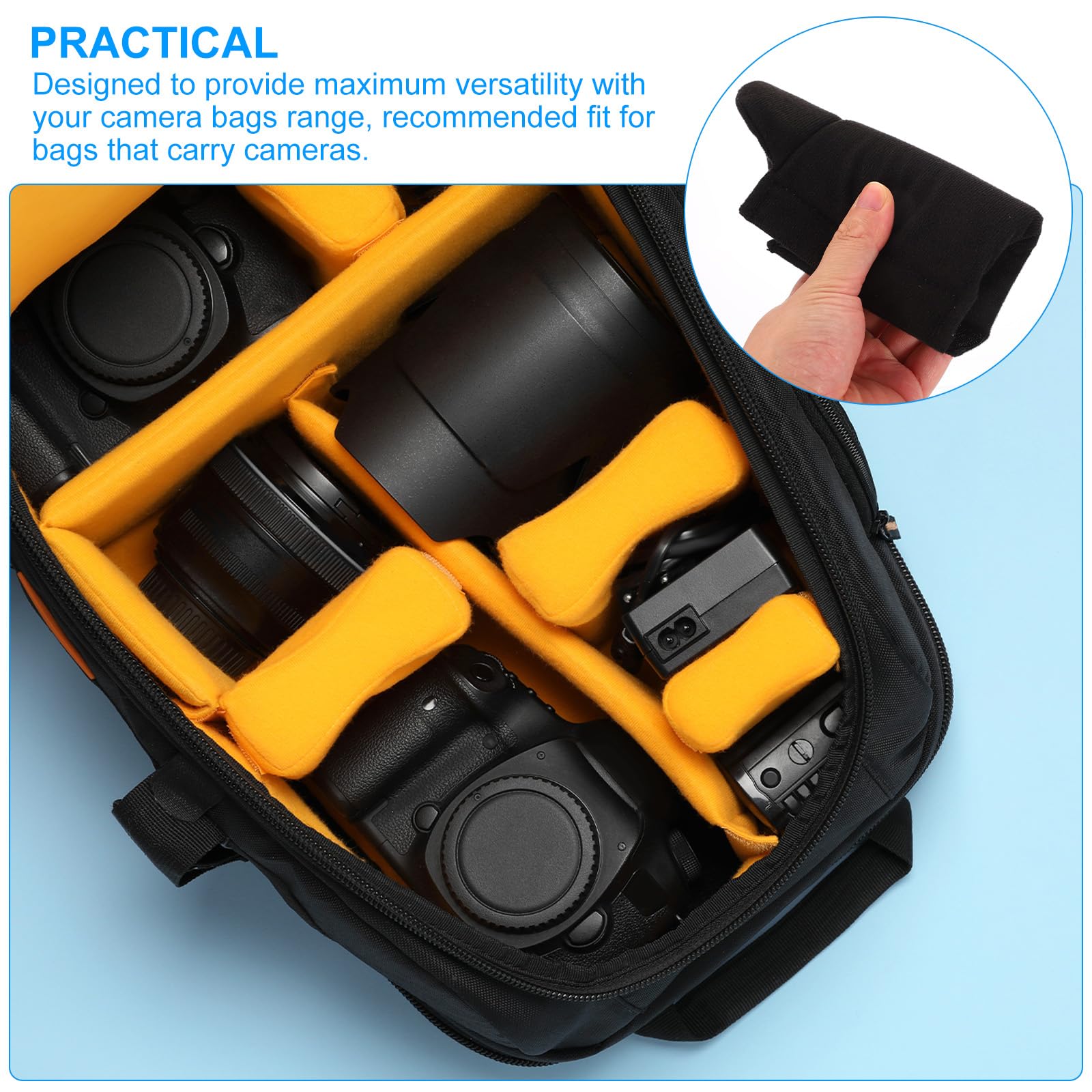 PATIKIL Divisor de Bolsa de Cámara, 4Pcs 16,5cm x 16cm x 1,4cm Almohadilla Separadora A Prueba de Golpes para Bolsa de Cámara Protectora de Lentes para Cámara Organizadora Universal, Negro
