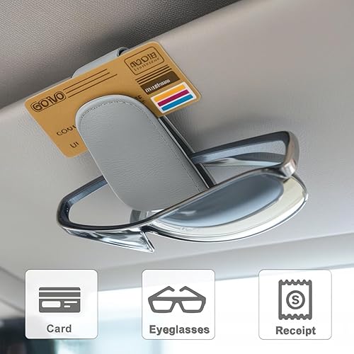 Miniatura 10 de EldHus Soporte para lentes de sol para visera de automóvil, clip magnético para lentes de automóvil, soporte de cuero para lentes de sol para