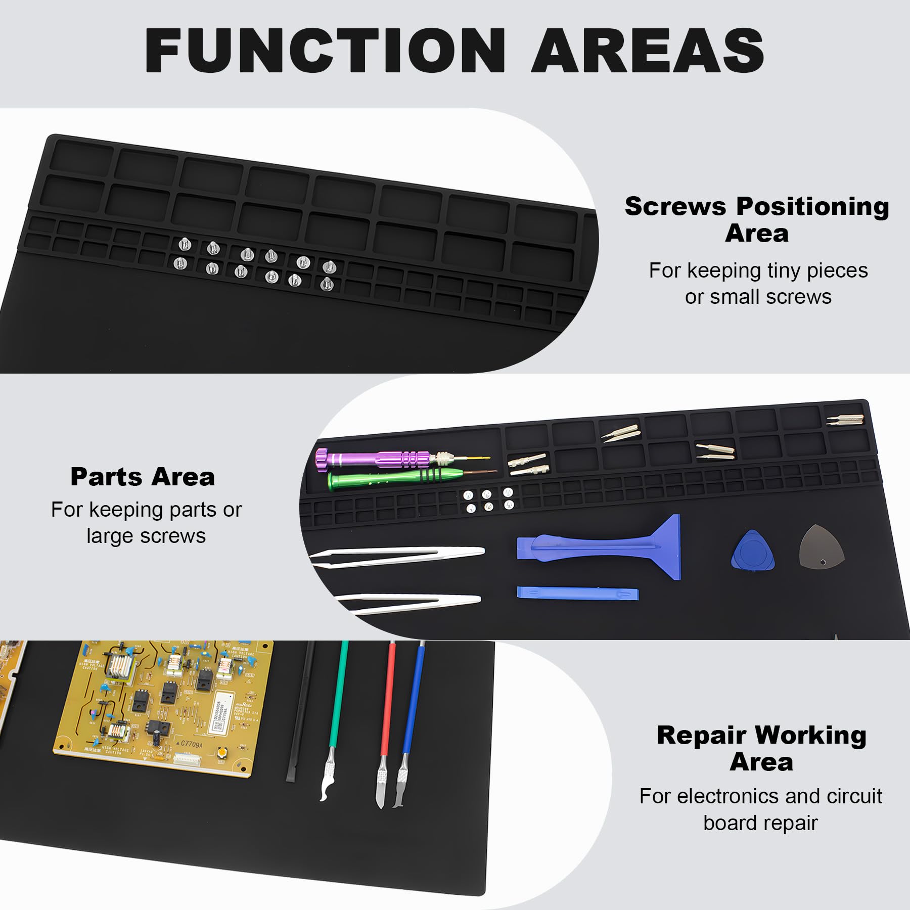 Très grand Tapis de soudure 70cm x 40cm surdimensionné 932°F tapis de travail en Silicone résistant à la chaleur, grand tapis de réparation pour l’électronique téléphone portable réparation (Noir)