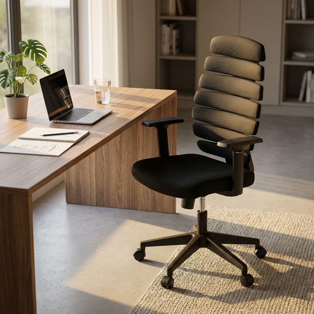 milani home - sedia ufficio ergonomica girevole con poggiatesta e supporto lombare, in poliuretano, nero