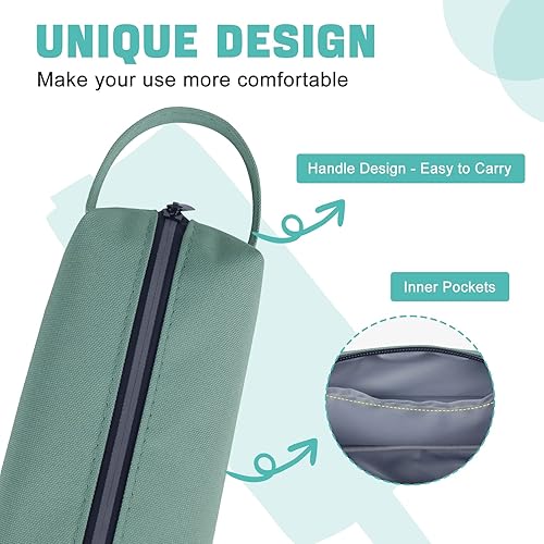 Miniatura 10 de Fmeida Estuche para lápices, bolsa de lápices verde, estuche de piel sintética, organizador de papelería, bolsa con cremallera para lápices,