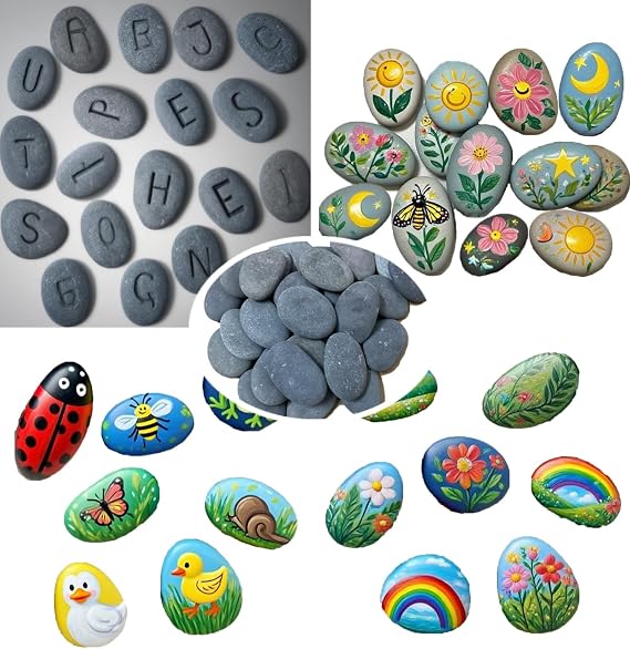 800g Grey Pebbles Gravel,Flat River Stones for Painting Arts Crafts 3-4.5CM