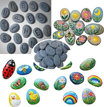 800g Grey Pebbles Gravel,Flat River Stones for Painting Arts Crafts 3-4.5CM