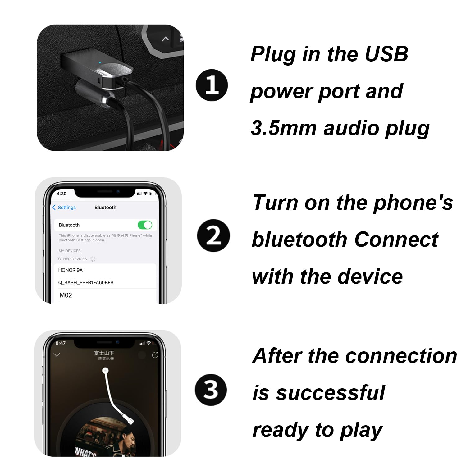 Golbelec Bluetooth 5.3 zu Aux Adapter BT Empfänger weiblich USB 3,5 mm AUX zu Bluetooth Adapter Auto Empfänger Lautsprecher Freisprecheinrichtung Sprachnavigation Musik