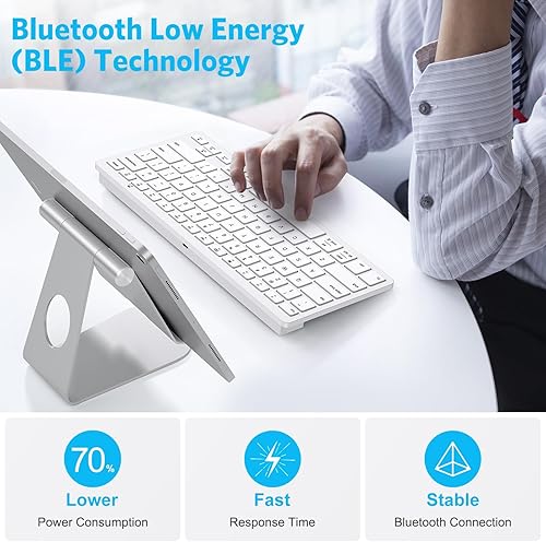 Miniatura 2 de Emetok Teclado Bluetooth universal para iPad, teclado con tecnología BLE mejorada con conexión inquebrantable, duración de la batería de 18 meses,