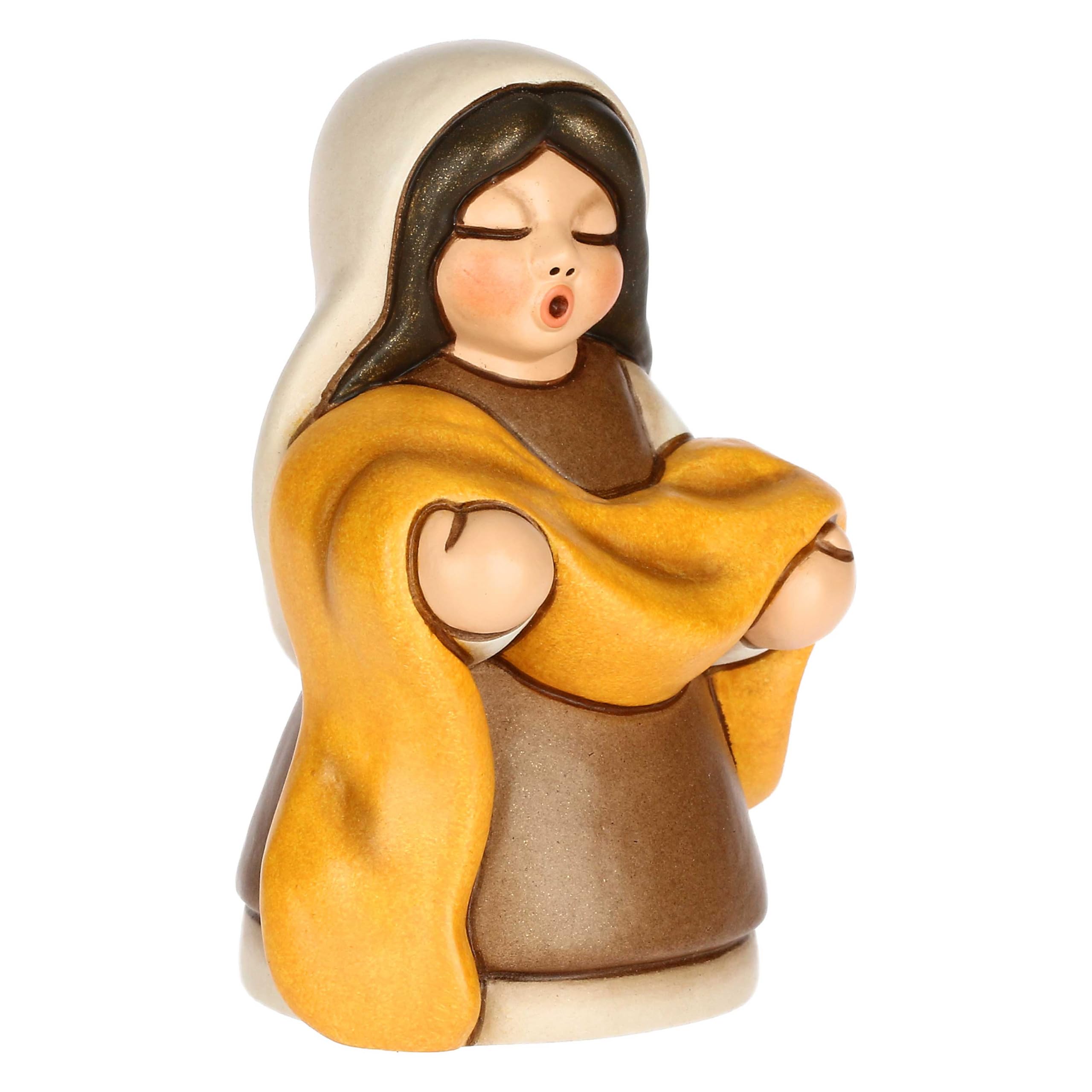 THUN, Venditrice di Stoffe Marrone in Ceramica di Alta Qualità, Collezione Presepe Classico, Statuine per Presepe di Natale da Collezione, 5,4 x 4,3 x 7,9 cm