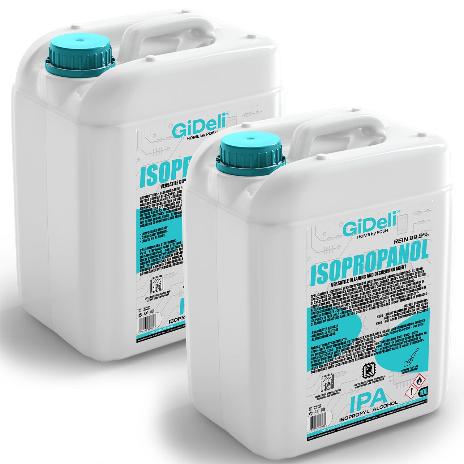 GiDeli Isopropanol 99,9% 20 L - Isopropylalkohol-Reiniger hochprozentig - Reinigungsalkohol für Elektronik - 3D-Drucker-Zubehör - Glas, Bildschirme und Linsen