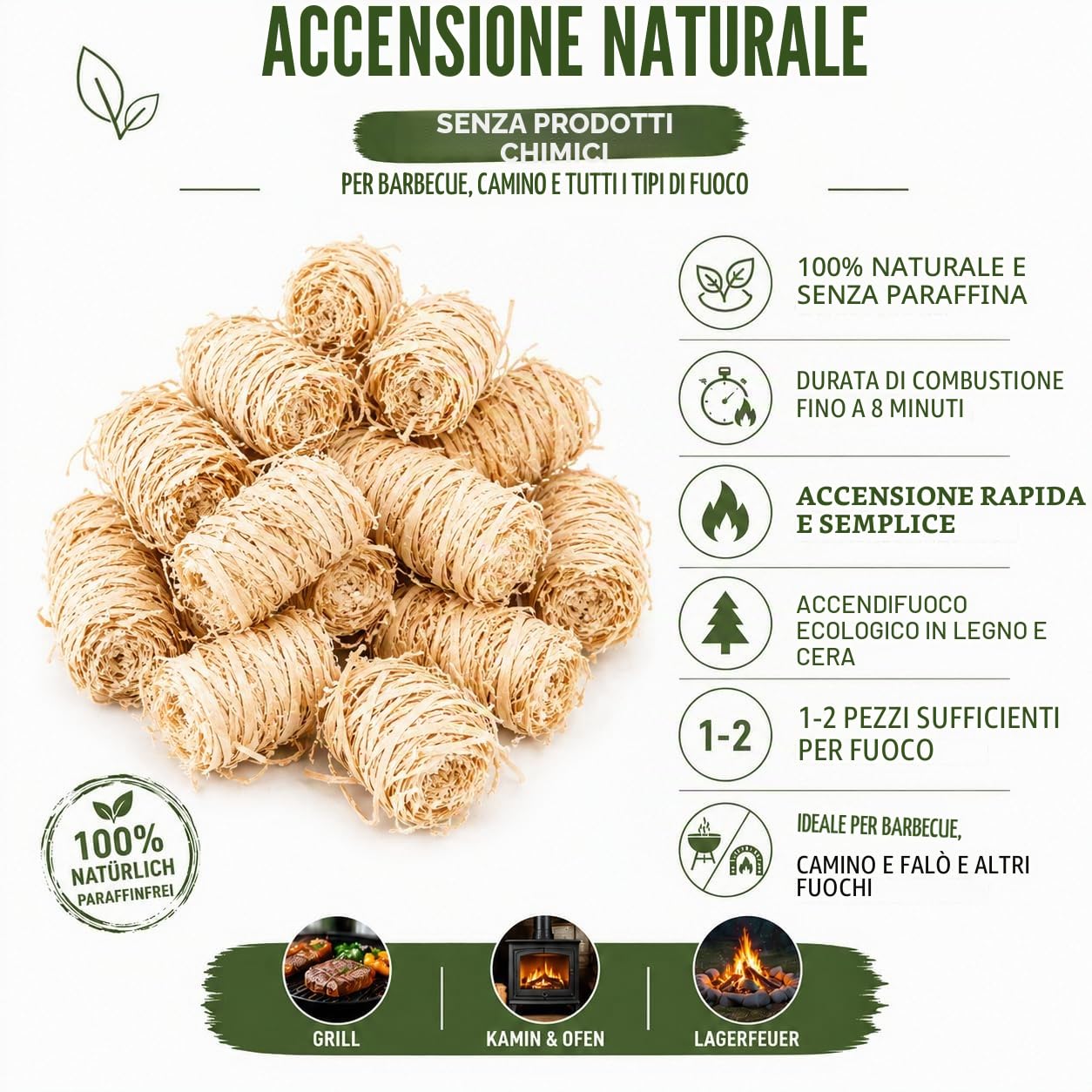 KM Firemaker 384 - Accendifuoco per barbecue (12 scatole da 32 accendifuoco di alta qualità), lana di legno ecologica con cera, lana di accensione, accendino per camino, accendifuoco, firestarter art.