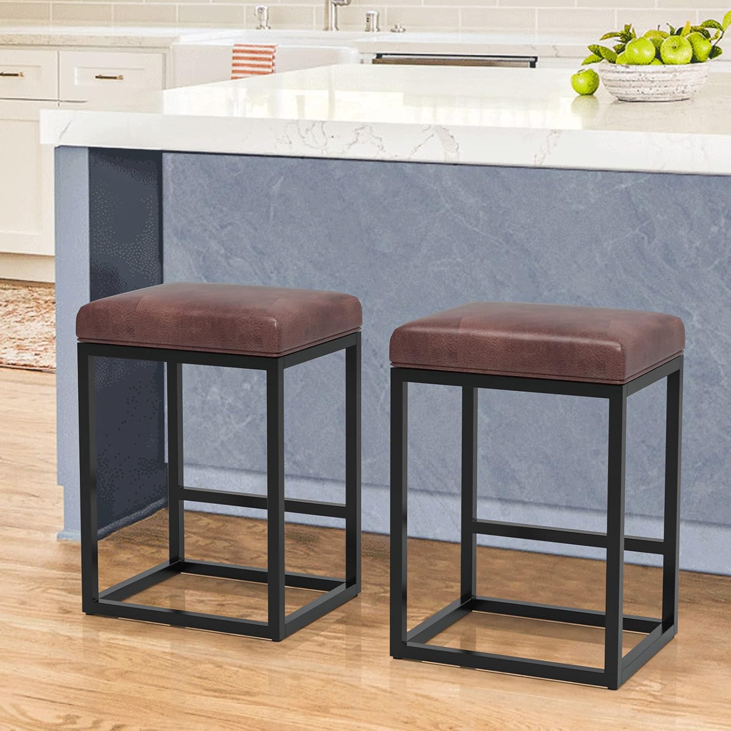 Living Formula 24" Bar Stools, Set of 2 Backless PU