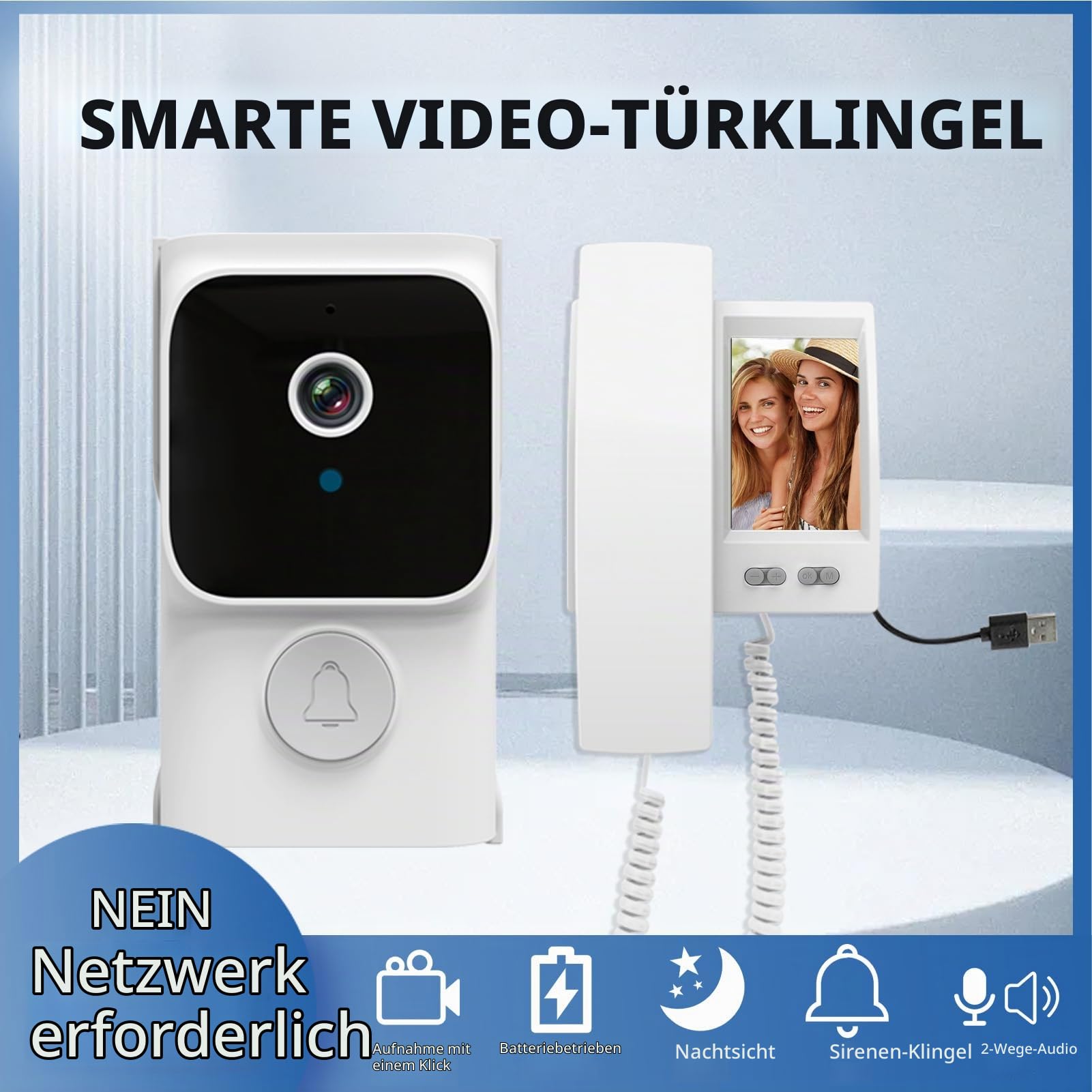 Video Door Phone System 4.5 Inch IPS Screen Wireless Doorbell with Camera Doorphone Telephone Style Wireless Doorbell Intercom Infrared Night Viewing 2 Way Intercom for Home Villa Apartment