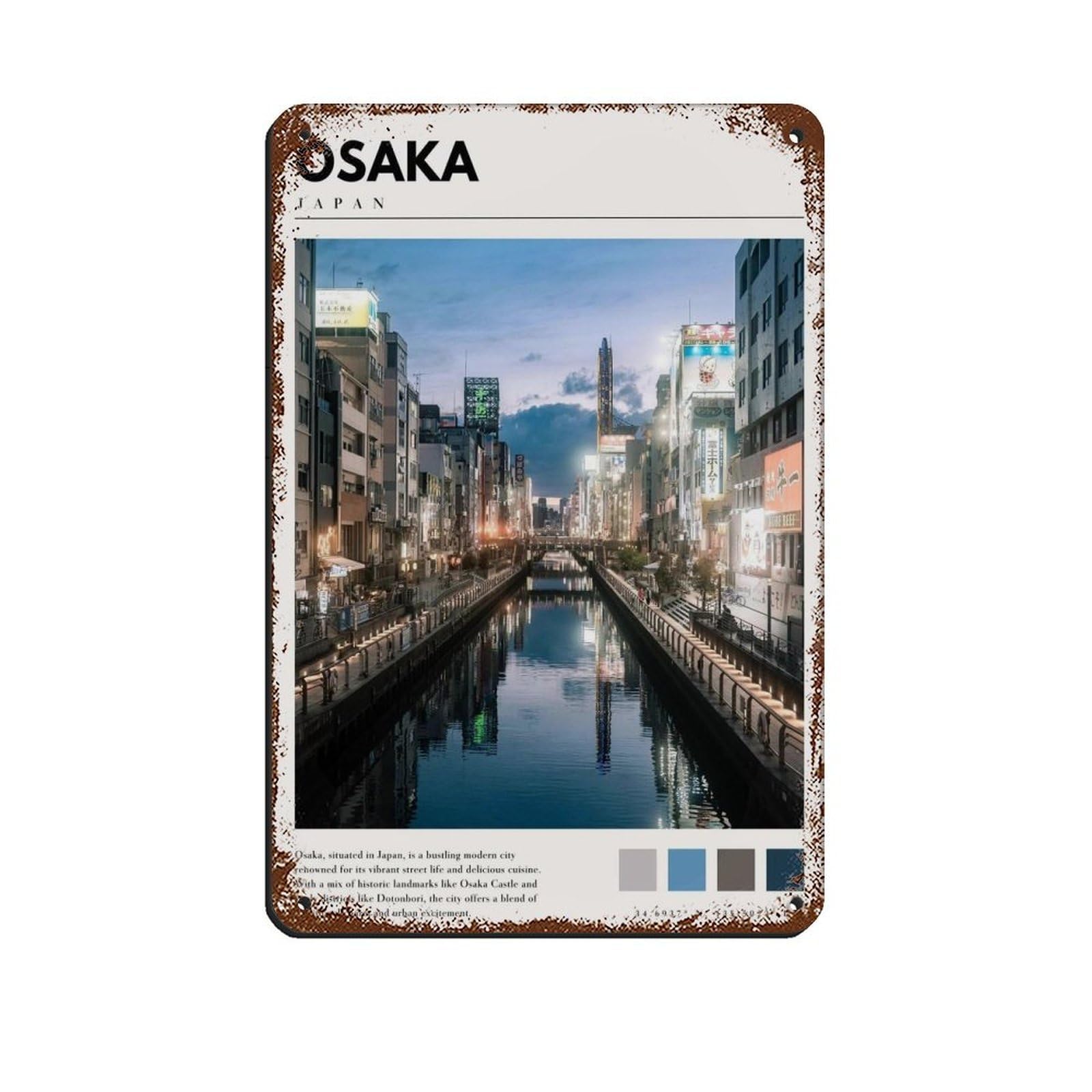 Japan Art Osaka Photo Poster Tin Sign Vintage Metal Pub Club Cafe Bar Home Wall Art Decoration Poster Retro 8x12inch(20x30cm)