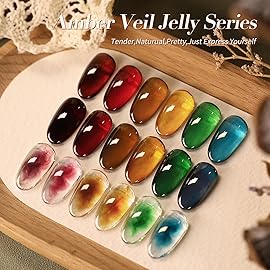 Born Pretty Jelly Gel Nail Polish,Christmas Fall Winter Transparent Gel Polish,Brown Blood Wine Red Orange Green Blue,Soak Off U v LED Light Cure Nail Art Kit for Salon and DIY at Home