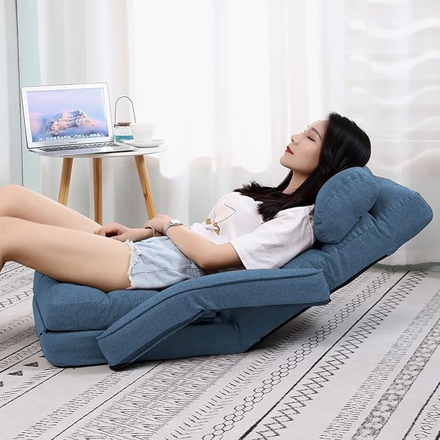 FLOGUOOR Floor Chair, Chair Bed with Pillow for Single Sleep, 42 Positions Adjustable Floor Sofa, Single Sofa Bed Chair (Dark Blue) 8803