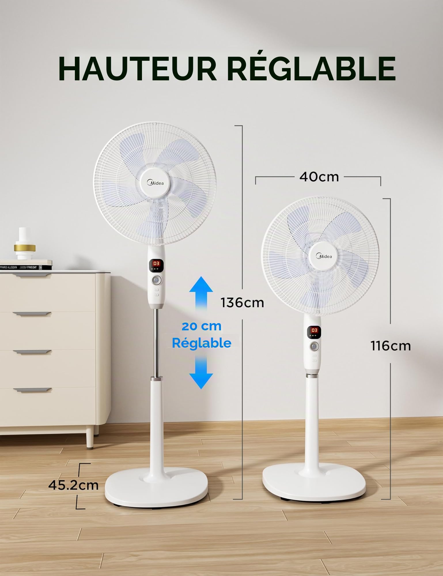 Midea Ventilateur Ultra Silencieux 27 dB avec Télécommande,FS40-16CR