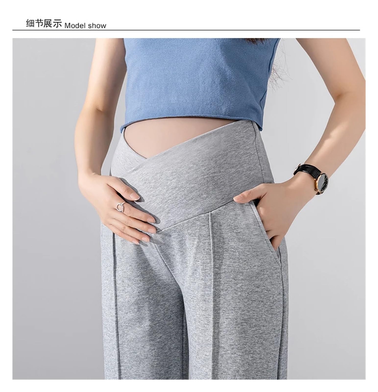 Sommer Dünne Kühle Mutterschaft Gerade Hosen Niedrige Taille for Schwangere Breite Bein Lose Schwangerschaft Hosen(White,XXL)