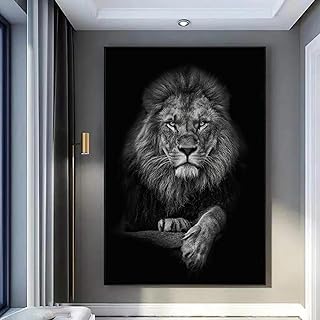 Black And White Lion Canvas Wall Art Animal Prints Portraits Lion Head Wall Art Painting Black And White Animal Posters Lion Portrait Canvas Artwork Wild Animal Pictures Wall Decor 16x24inch No Frame