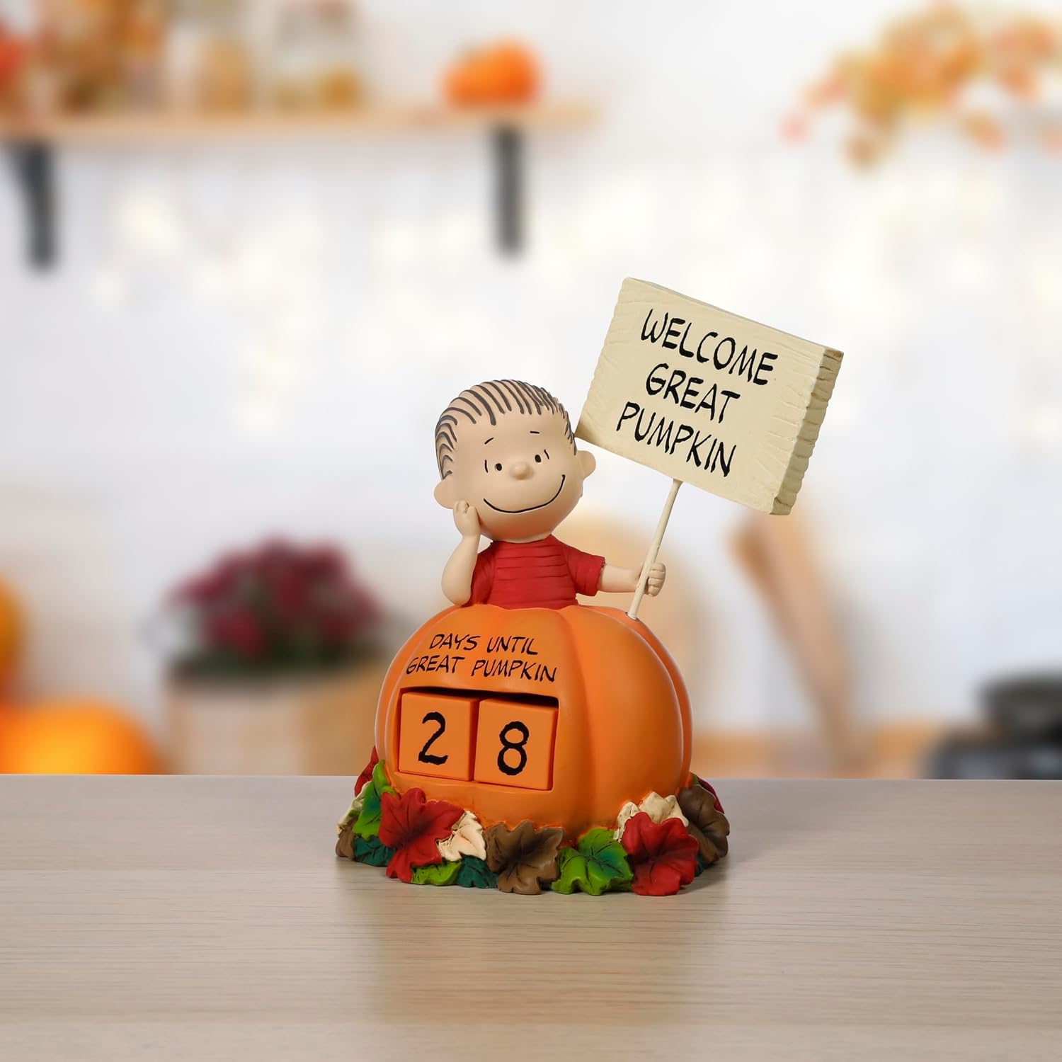 Precious Moments Peanuts Welcome Great Pumpkin Resin Calendar | Thanksgiving Countdown | Linus Figurine | Peanuts Home Decor | Thanksgiving Decorations