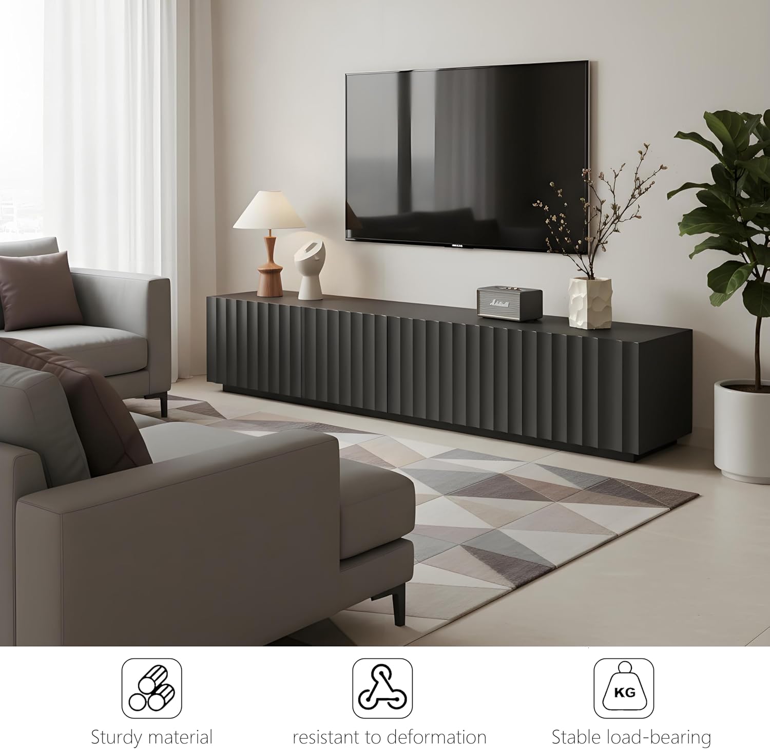 Modern Fluted TV Stand, Long Entertainment Center with Storage Cabinets, Minimalist Media Console Table for Living Room Bedroom Walnut Wood Color A+63 × 15.7 × 13.8 in