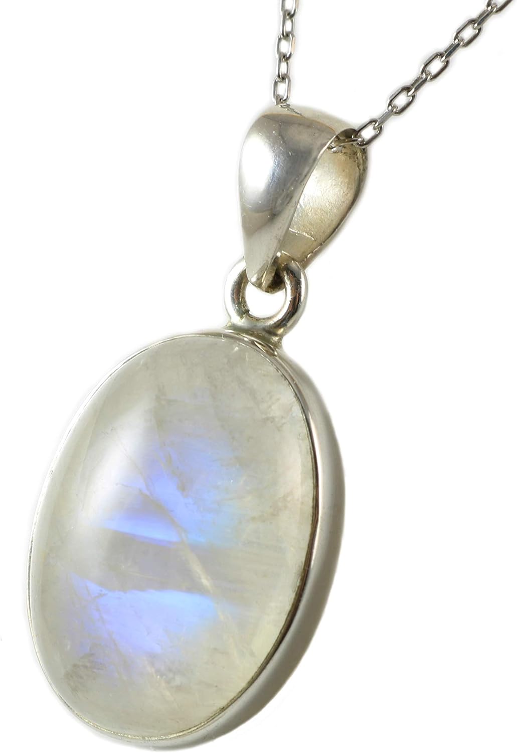 Sterling Silver 925 Oval 15x20mm Stone Handmade Small Pendant Necklace