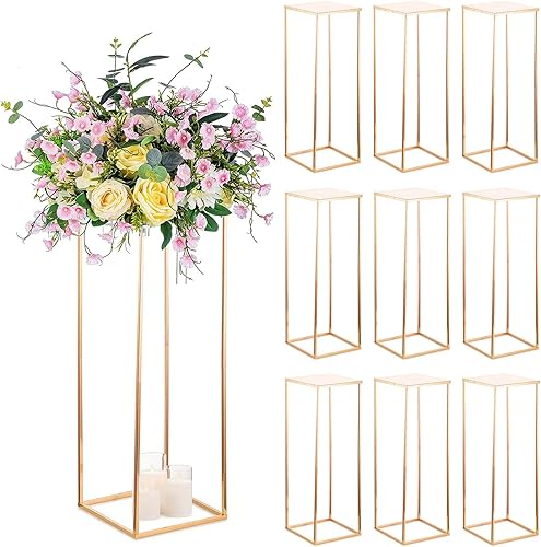 Miniatura 61 de Sziqiqi Jarrón de centros de mesa de boda para mesas con platos, 10 piezas de columna de metal, soporte geométrico de flores de 23.6 pulgadas