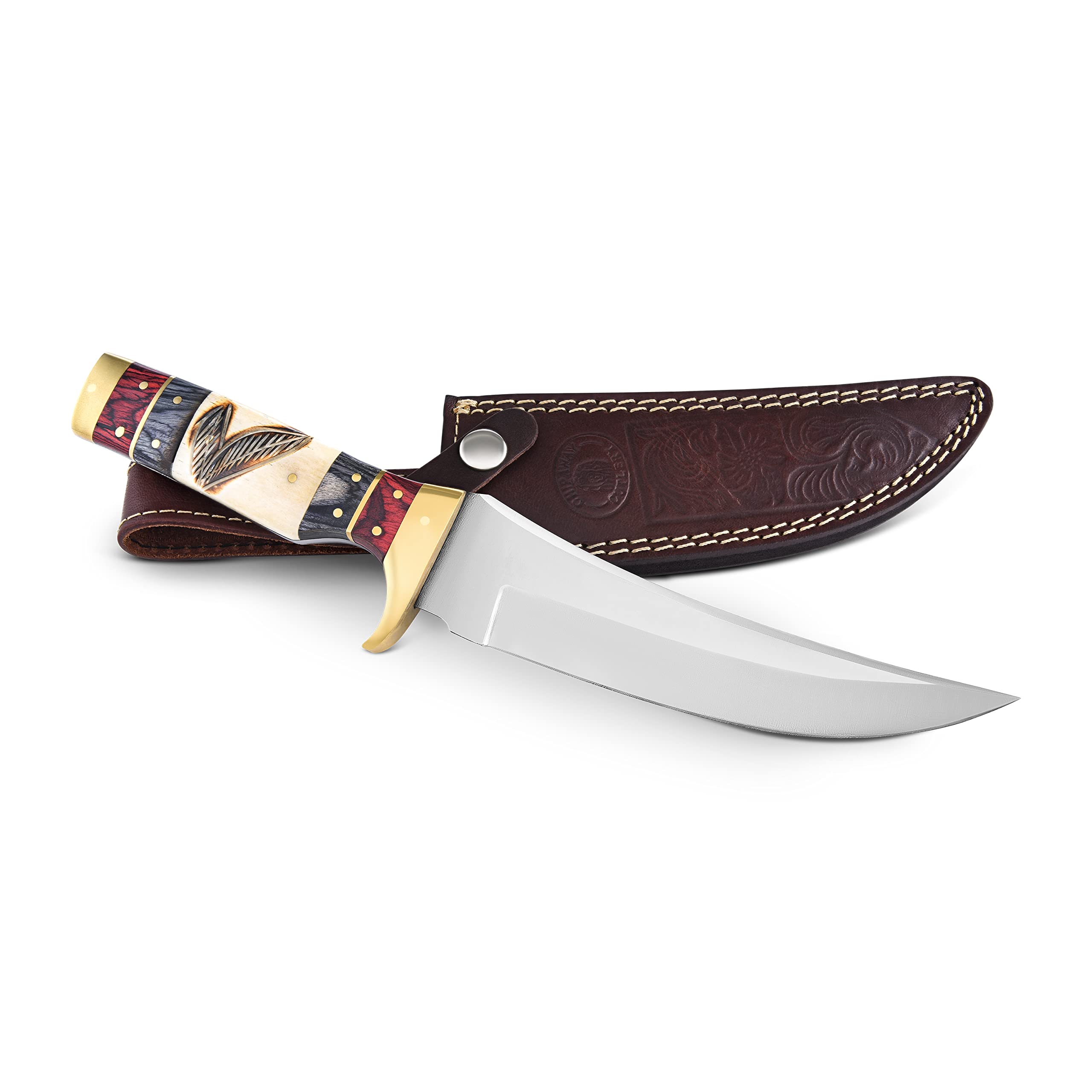 Stauer Huntsman Knife – Hunting Blade with Full Tang 6.5" Stainless Steel with Sheath, Natural Bone Handle & Brass Guard – Collectible Fixed