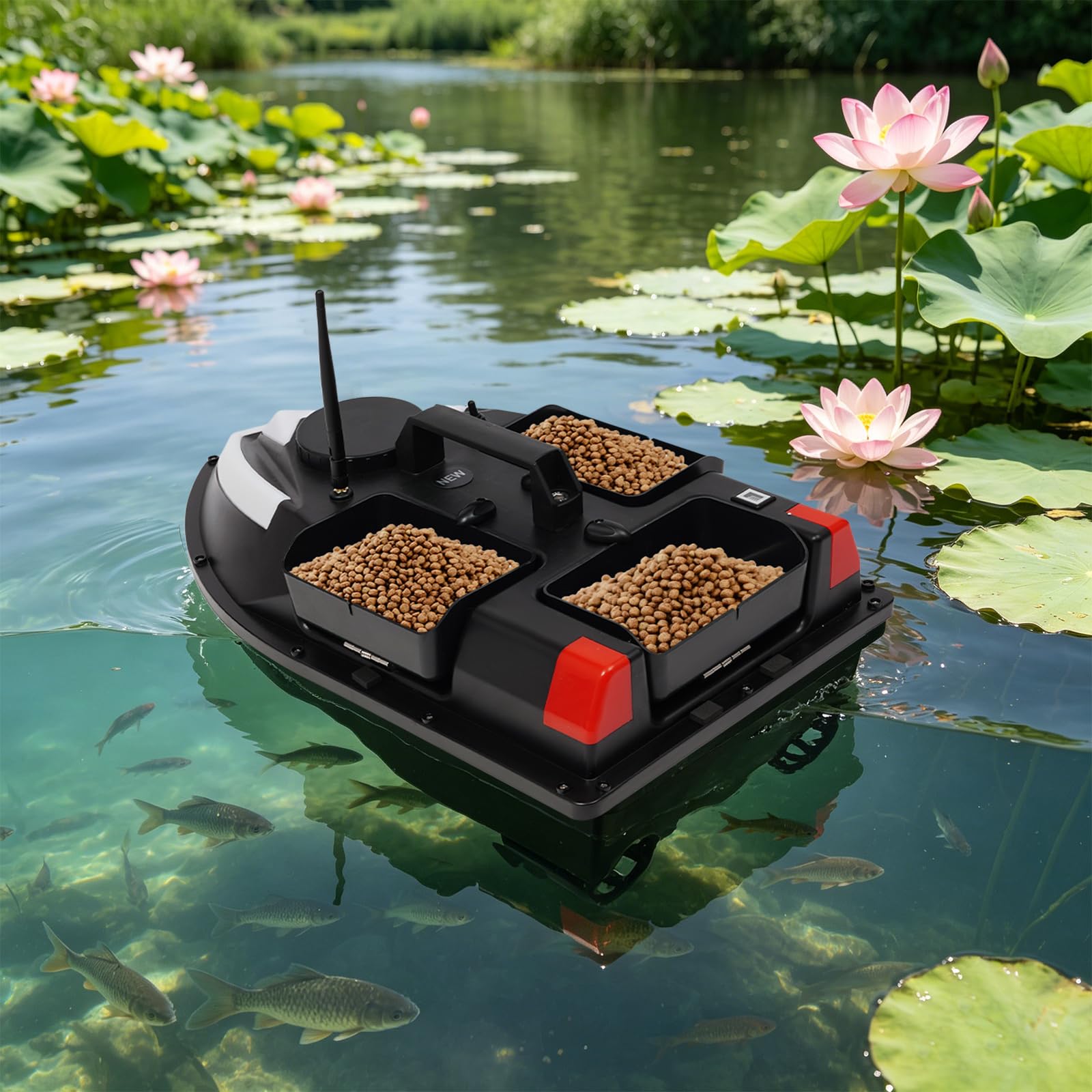 Barca per esche da pesca, in ABS, 500 m, con ecometro e 100 punti fissi, telecomando, 5200 mAh, colore nero