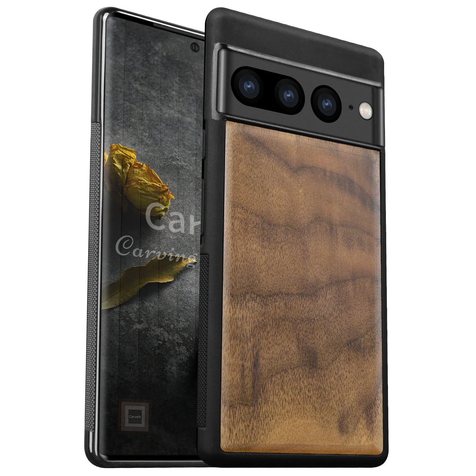 Carveit Custodia In Legno Per Google Pixel 7 Pro: Cover Con TPU Antiurto, Motivo Nautico Zendoodle (Noce)