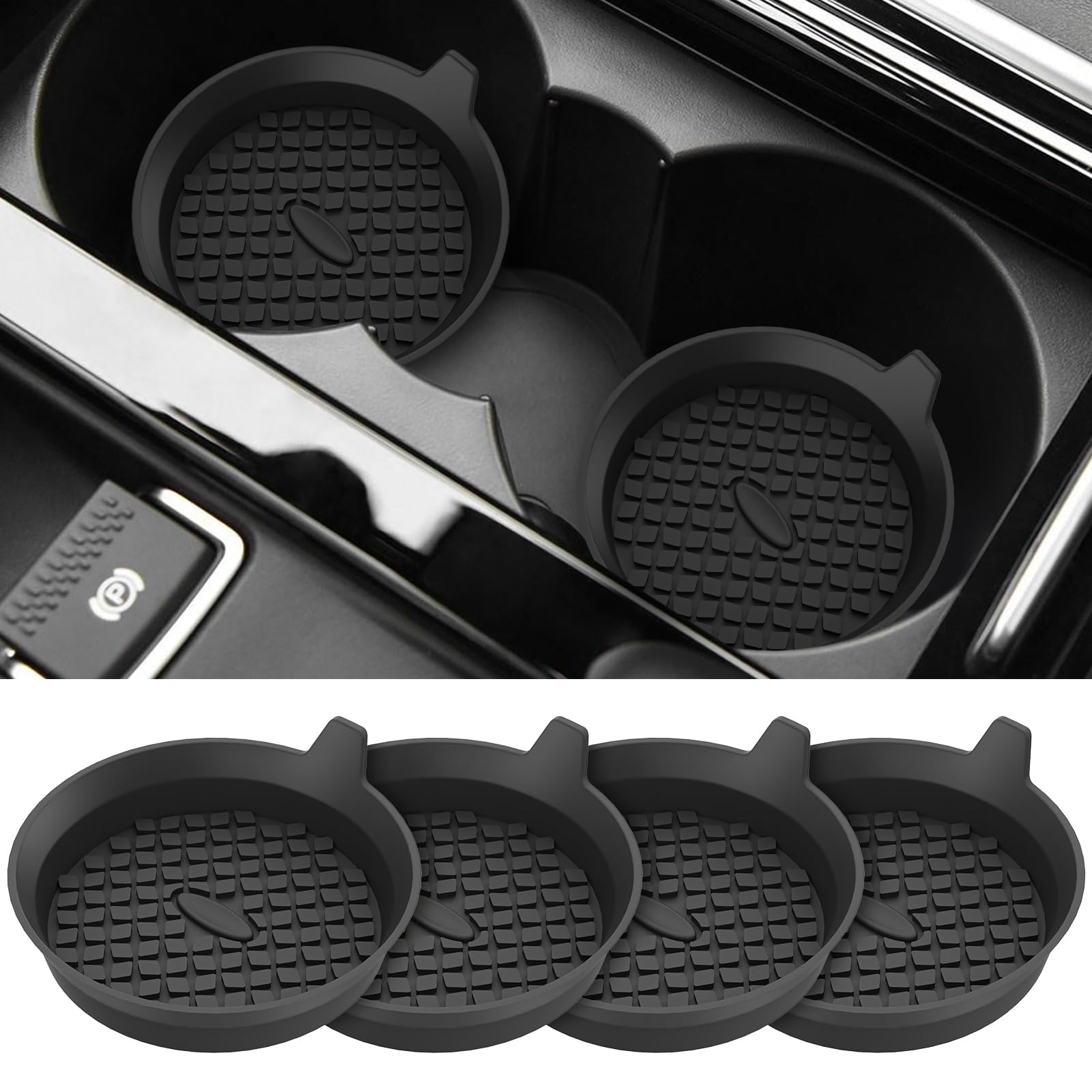 MTROYALDIA Car Cup Coaster, 4 Pieces Universal Non-Slip Cup Holders Embedded in Ornaments Coaster, Car Interior Accessories (Black)