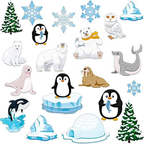 Miniatura 8 de 48 piezas de recortes de invierno para decoración de borde de anuncios de aula de Navidad con punto de pegamento, copos de nieve, pingüino, muñeco