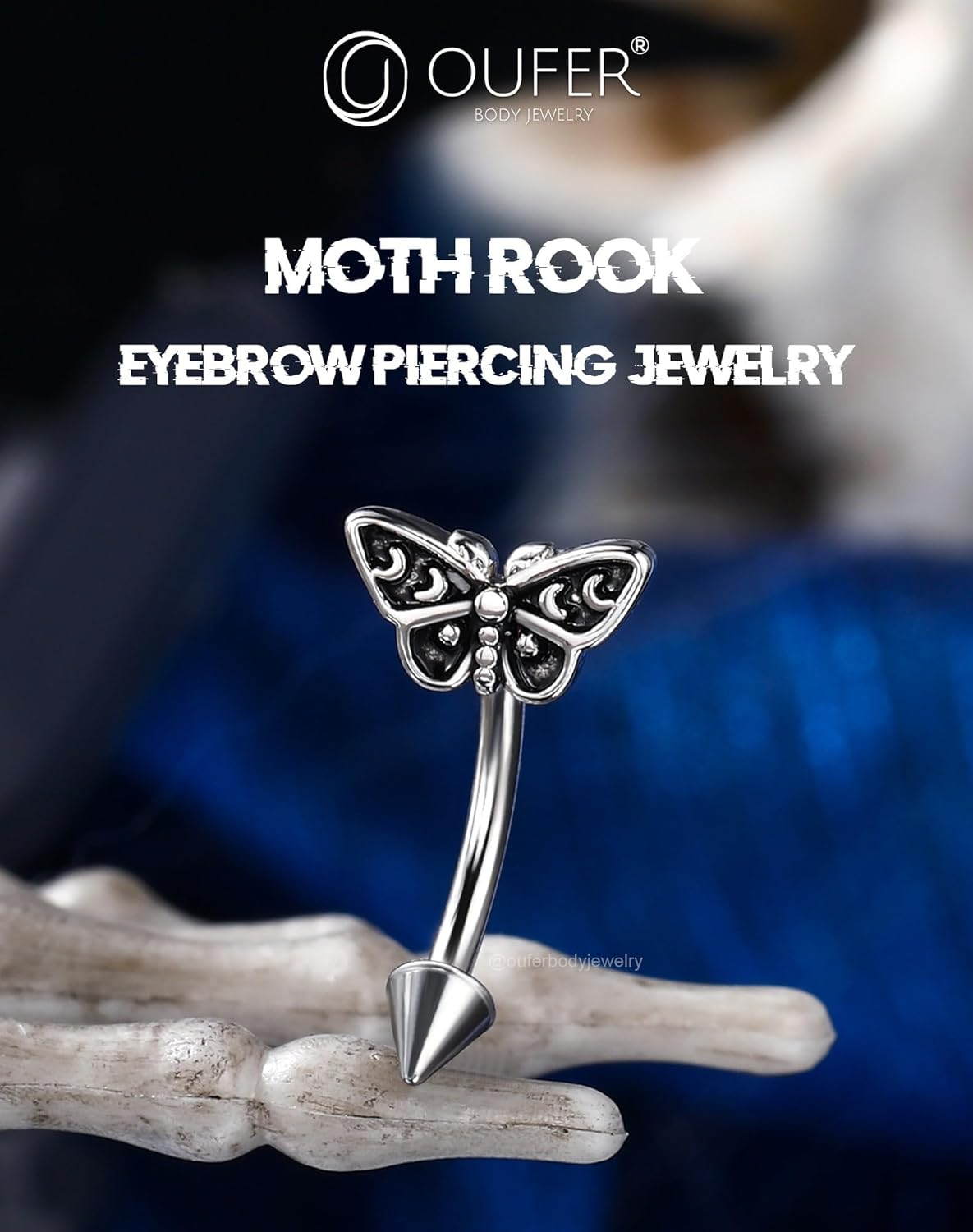 OUFER Halloween Moth Rook Eyebrow Piercing Jewelry, 316L Surgical Steel Rook Earrings for Women Men, Spooky Eyebrow Rings, 16G Curved Barbells, Halloween Body Piercing Jewelry-8mm - Image 3