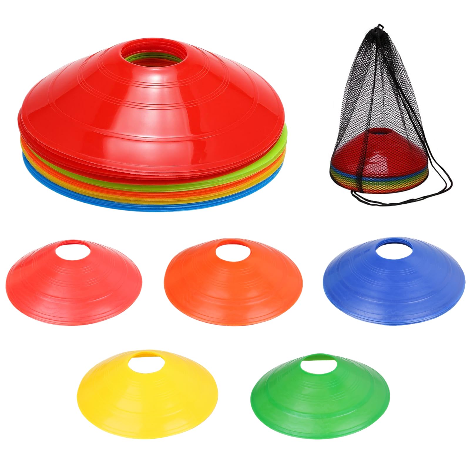 Plots de Marquage pour Football Cône, Plots Entrainement, 20 Pièces Plots Sport, Cônes de Marquage, Cones de Sport, avec Sac en Filet, pour L'entraînement au Football, Materiel Entrainement Football