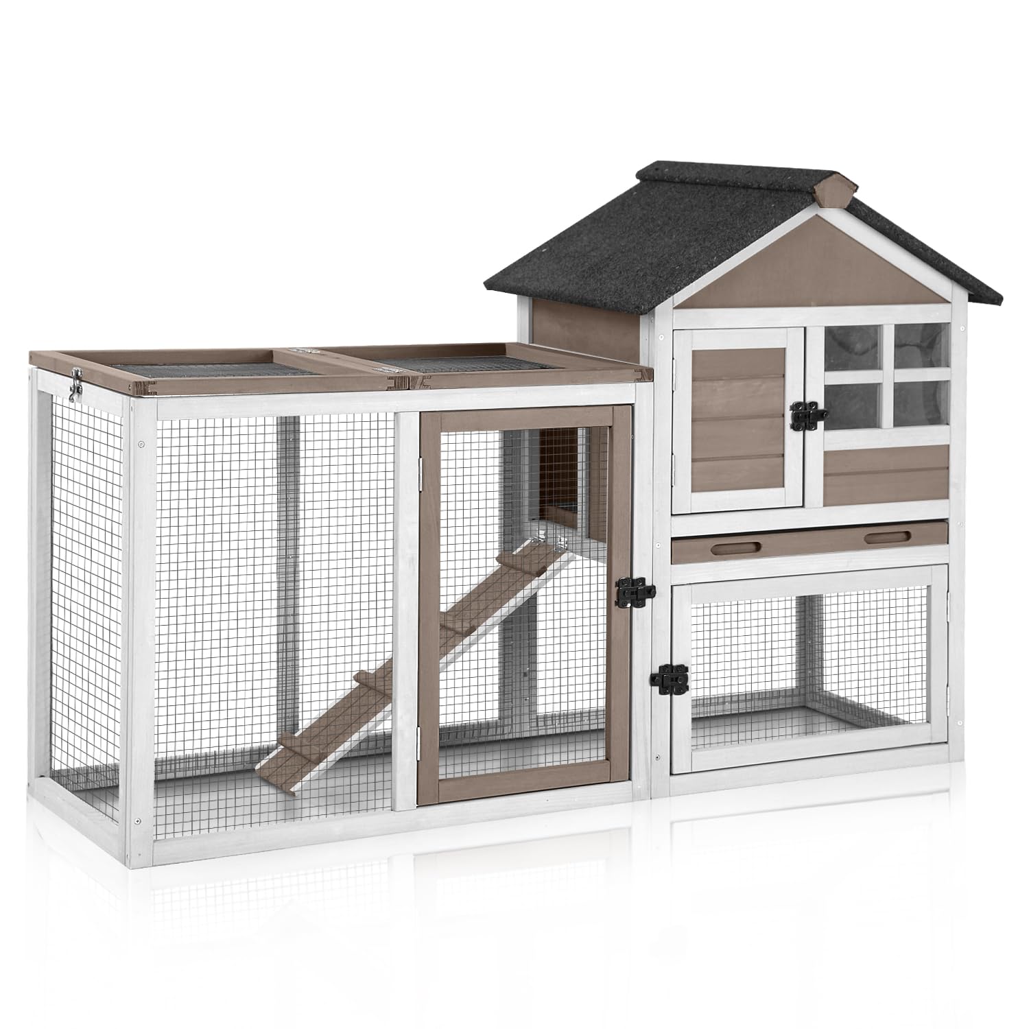 GUTINNEEN 51.6" Large Rabbit Hutch with Chew-Proof Ramp, Small Chicken Coop with Run for Outdoor, Indoor Bunny Cage Guinea Pig House with Leak-Proof