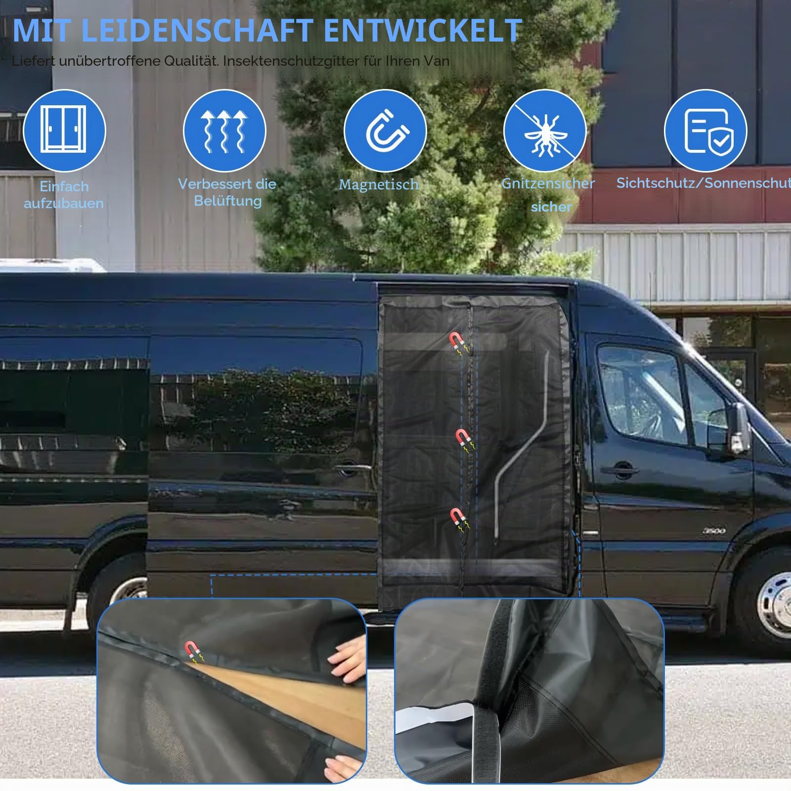 JOJOCY Magnetischer Fliegengitter-LKW-Insektenschutz für Mercedes Sprinter (mittleres/hohes Dach) Renault Master VW Crafter (hoches/super hohes Dach) Ford Transit Wohnmobile (211 * 150 cm)