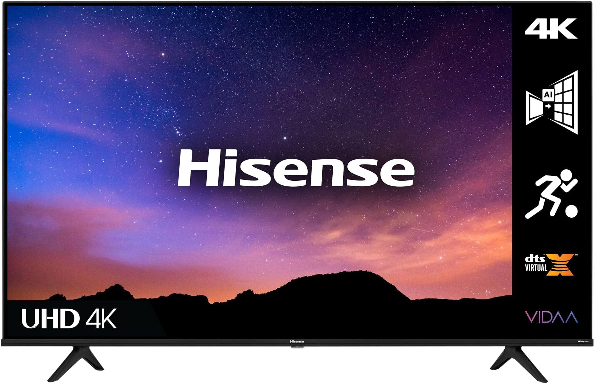 Hisense 43 Inch TV 4K UHD Smart TV, With Dolby Vision HDR, DTS Virtual X, YouTube, Netflix, Freeview Play & Alexa Built-in, Bluetooth & WiFi Black Model 43A6GTUK -1 Year Full Warranty.