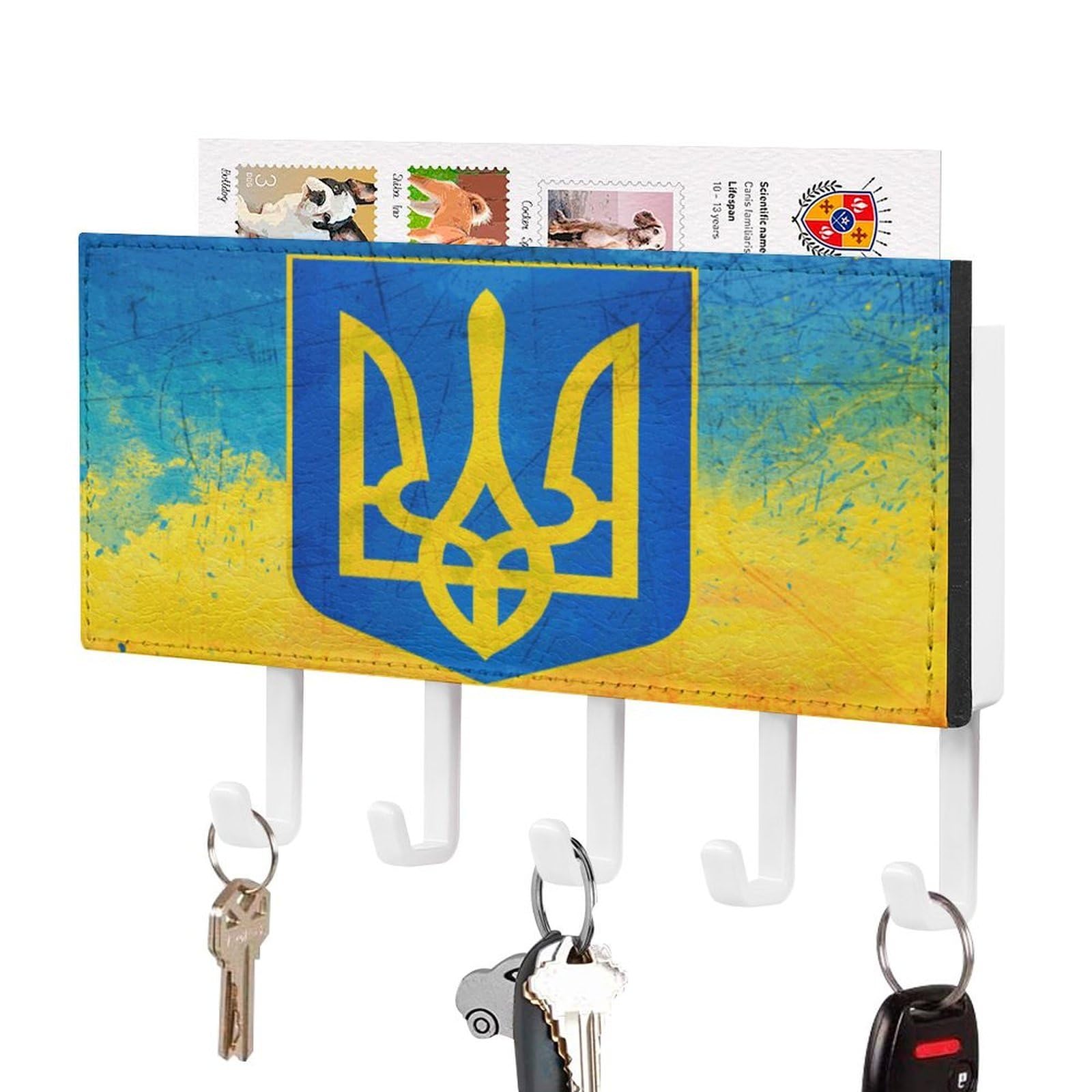 NCLQVJXZKHW Ukrainian Flag Key Holder with 5 Hooks Key Hooks Wall Mounted Key Racks Key Hanger Organiser Shelf