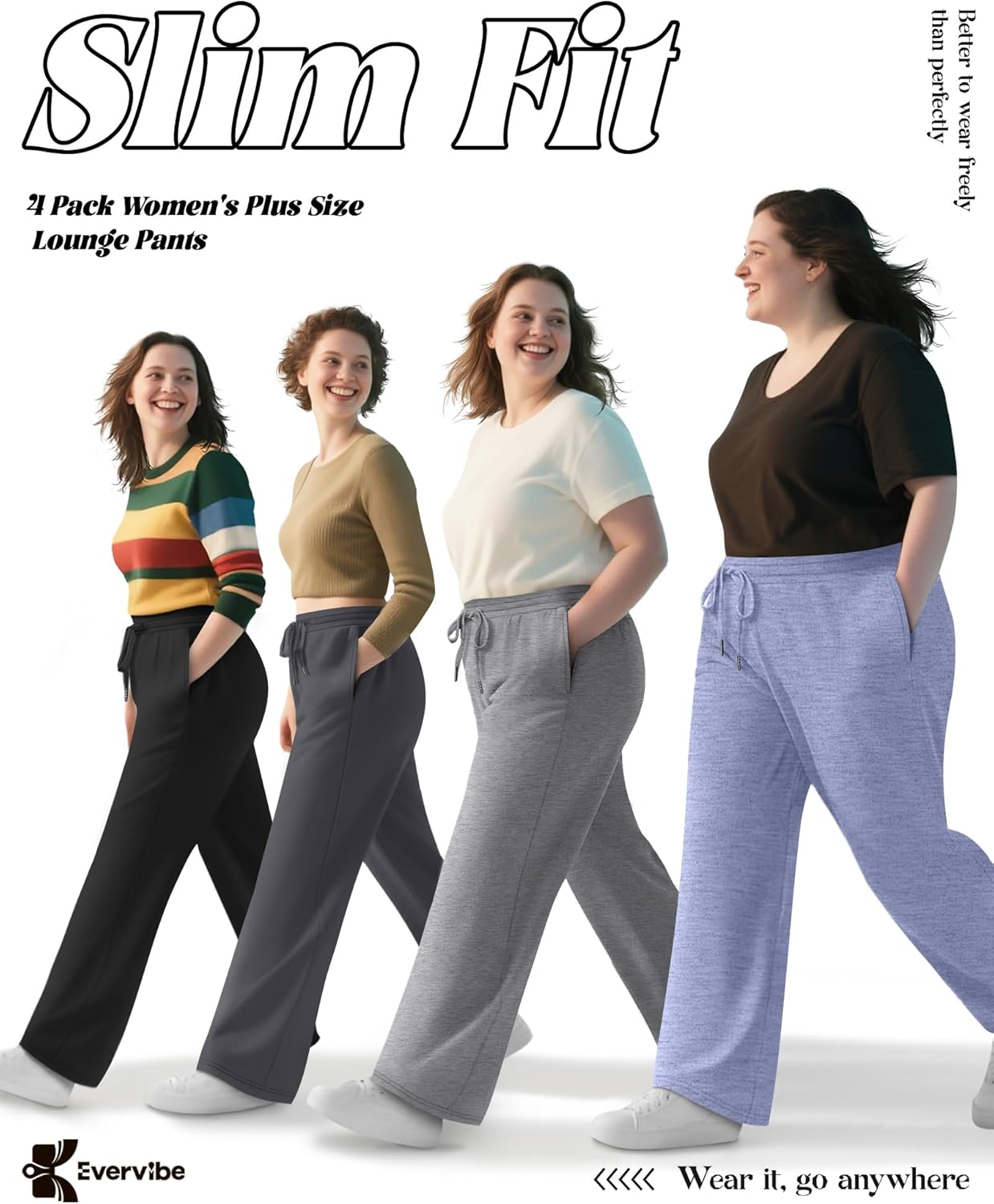 4 Pack Women's Plus Size Lounge Pants, Wide Leg Drawstring Yoga Pants Loose Casual Pajama Sweatpants with Pockets - Image 6