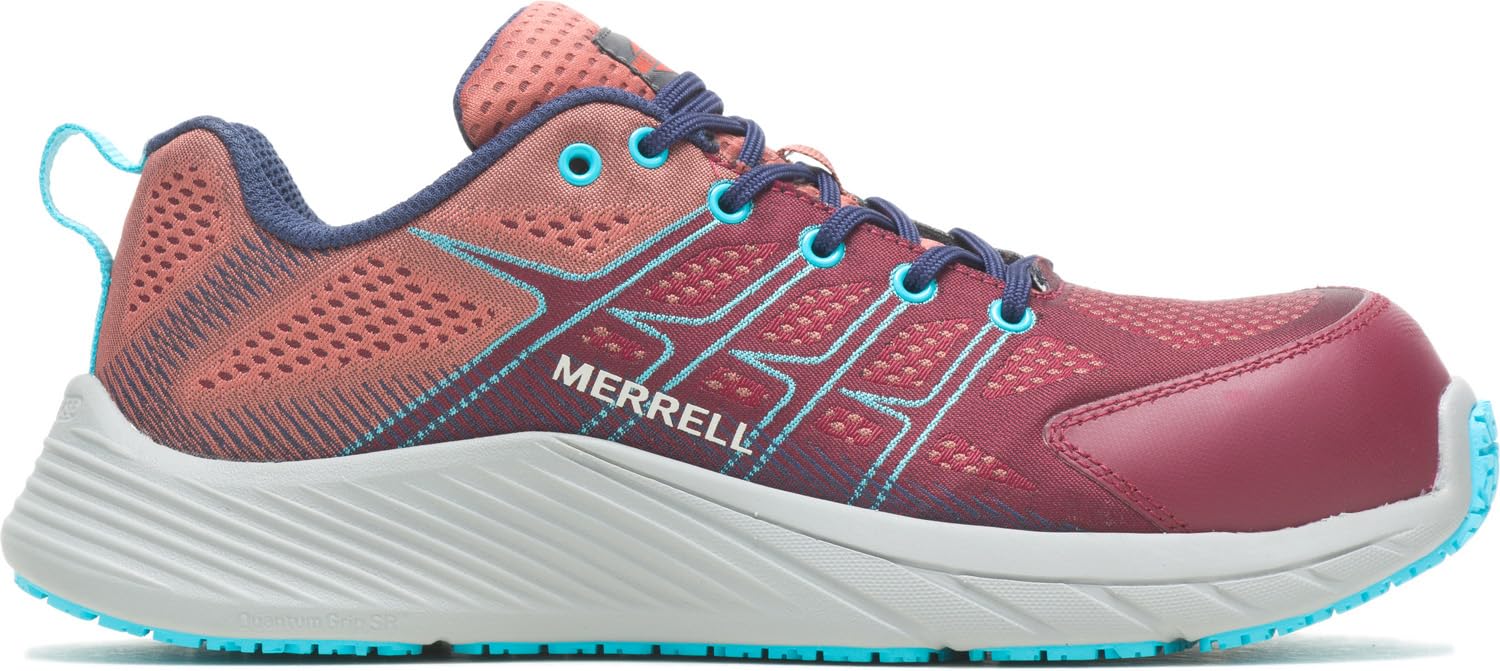 Merrell Moab Flight CF/Aragon, Women's, Red/Gray, Comp Toe, EH, Slip Resistant, Low Athletic, Work Shoe (7.5 M)
