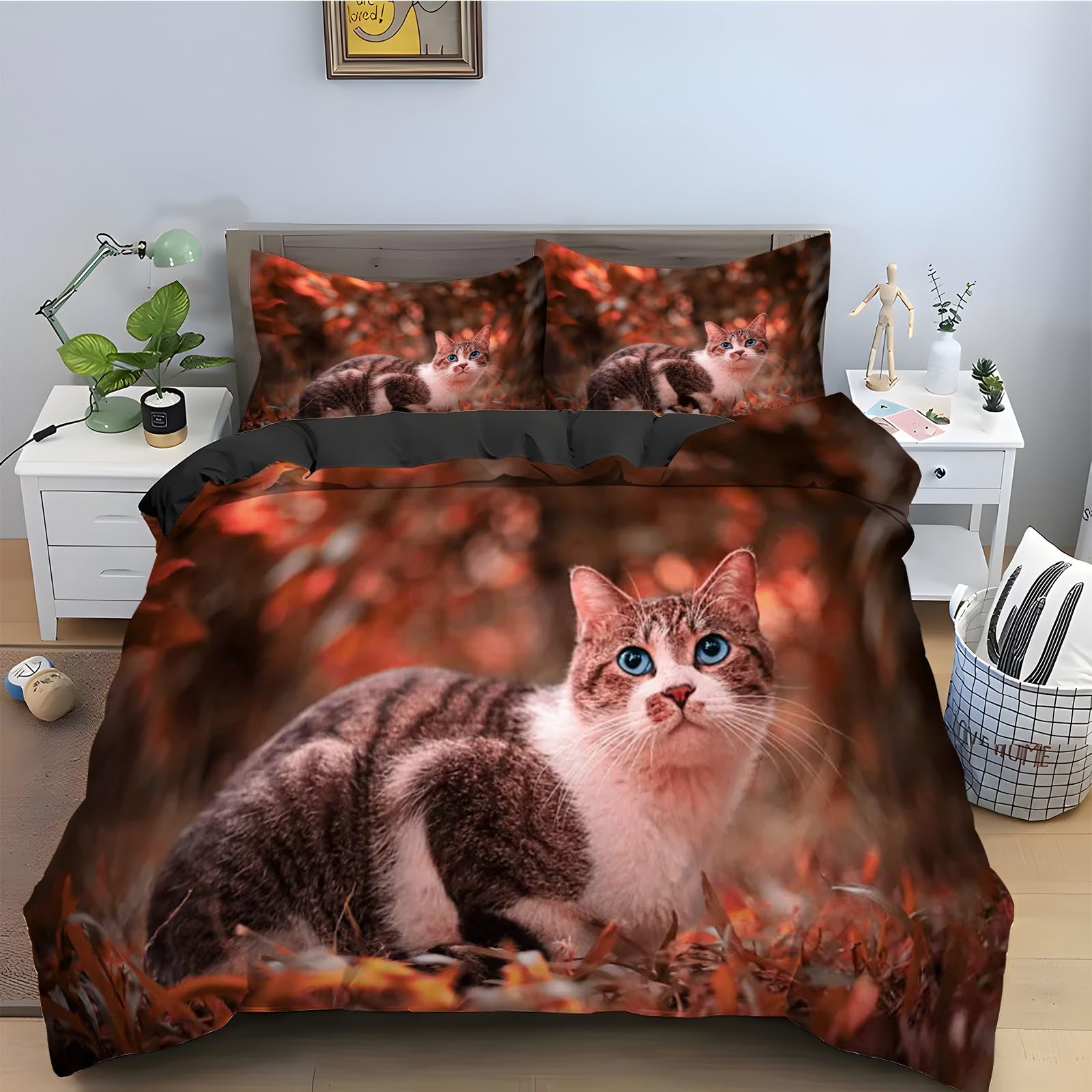 Housse de couette 160x200 chat en microfibre douce et zippée