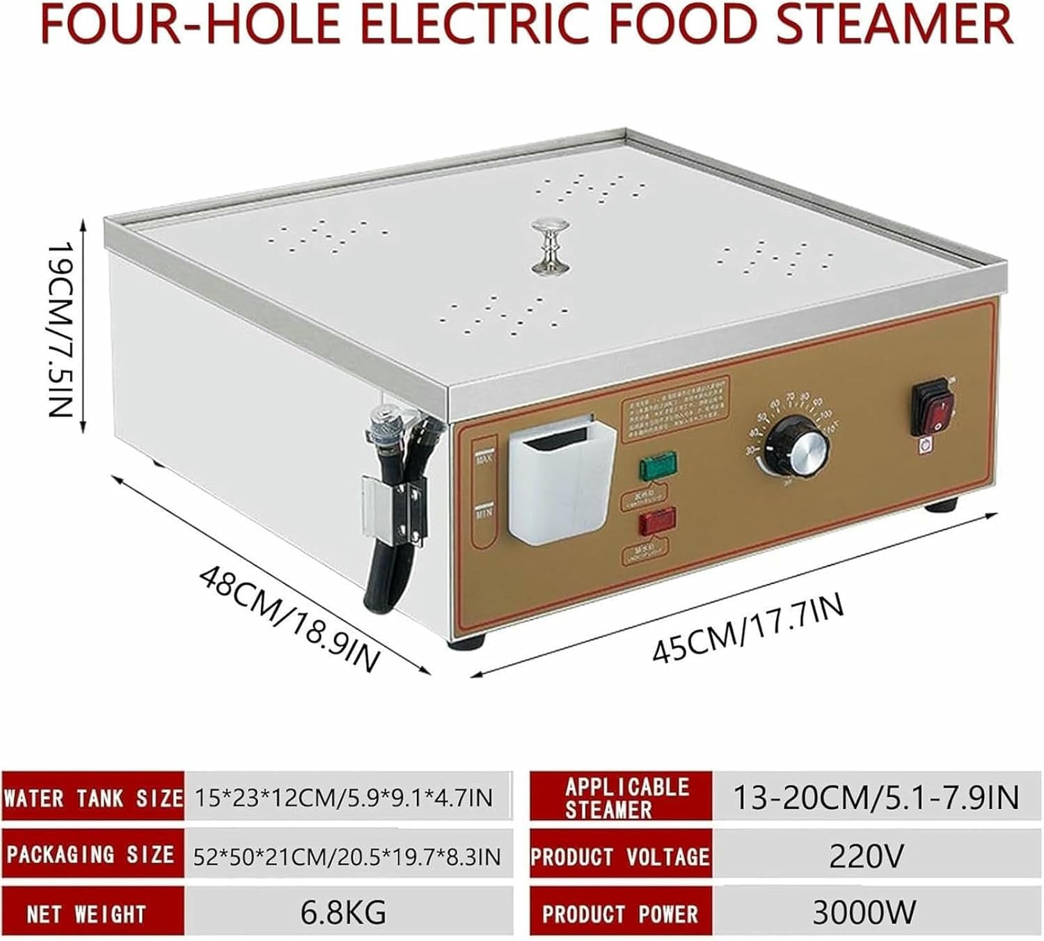 Food Steamer,4 Hole Commercial Steamed Buns Machine Stainless Steel U Tube Heating For Steamed Buns Machine