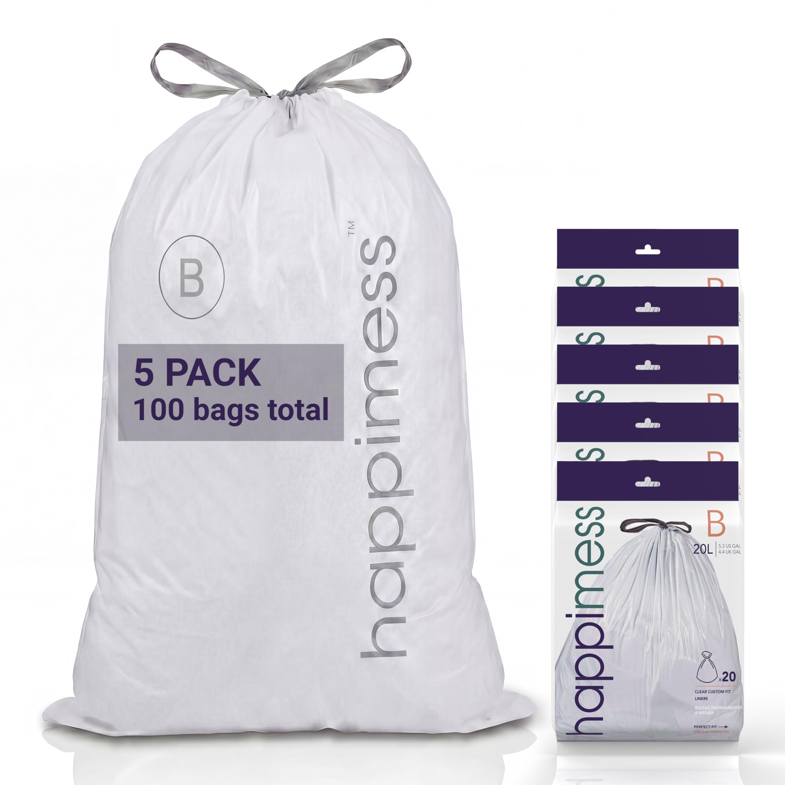 happimess Clear / 100 Count (Pack of 1) / 5.3 gallons Trash Bags