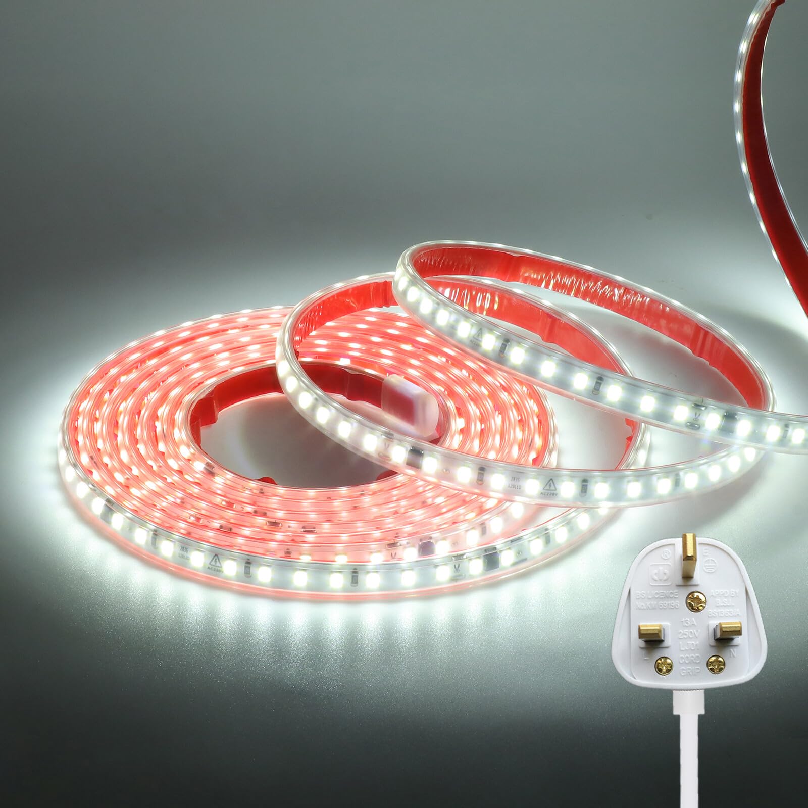 KAFULA 220V LED Light Strip - Double-Sided Tape Installation, IP65 Waterproof, 120 LEDs/m 36m White 6000K Super Bright Flexible LED Fairy Light CRI90+, Can be Cut Every 10cm, Home Lighting