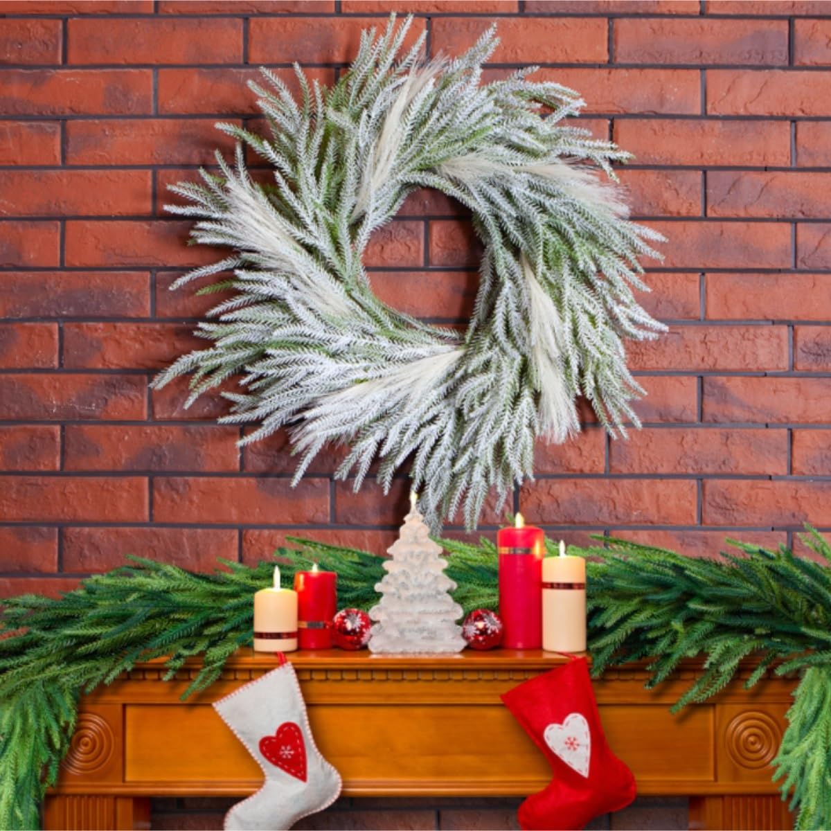 Winterkranz Dekokranz Künstlicher Weihnachtskranz for Drinnen Und Draußen, Weihnachtsdekoration, Girlande Adventskranz Christbaumschmuck(7 3/8)