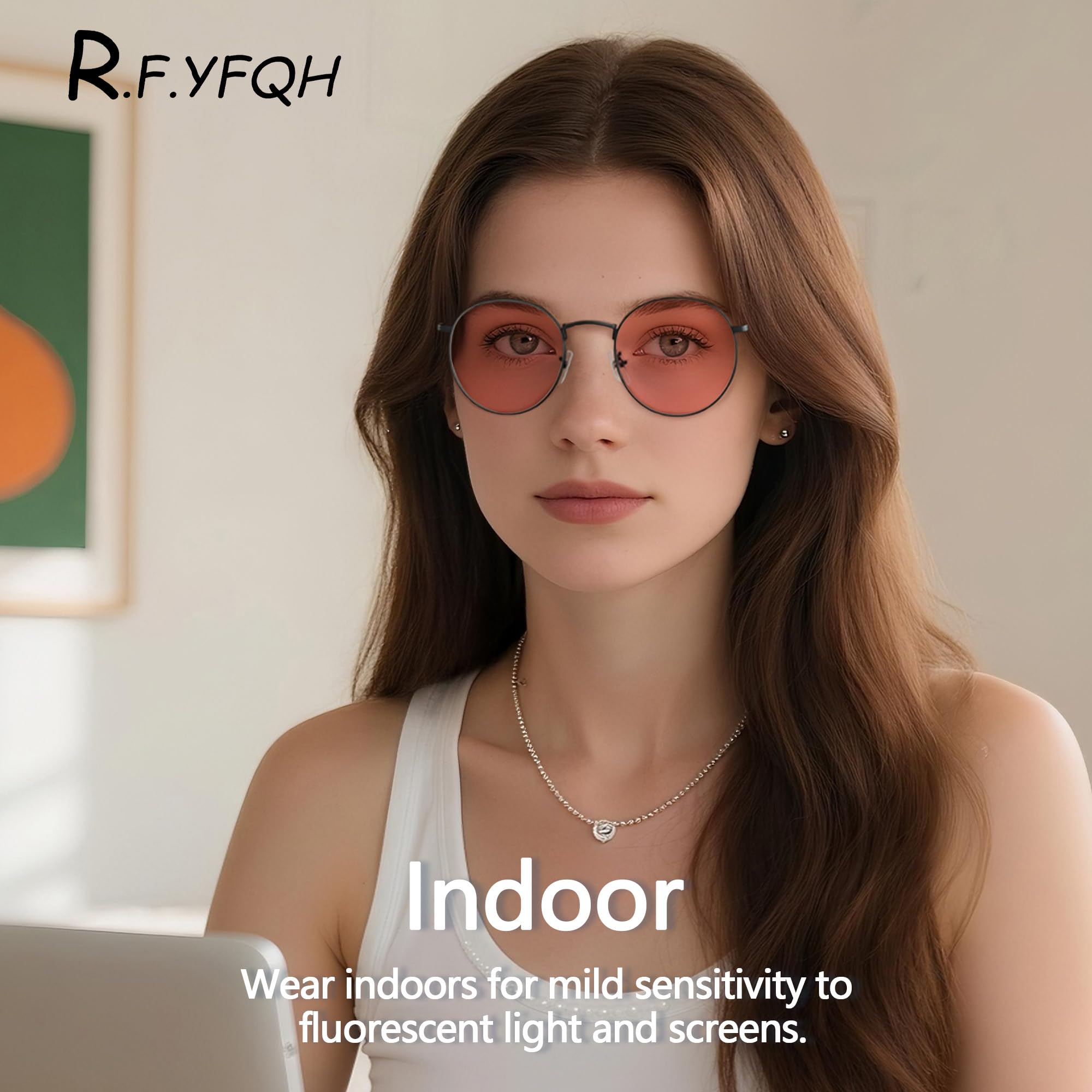 JF5002 - Gafas de sensibilidad a la luz y a la migraña teñida para interiores y exteriores (41 rosa y exterior, fluorescente-60 marrón)