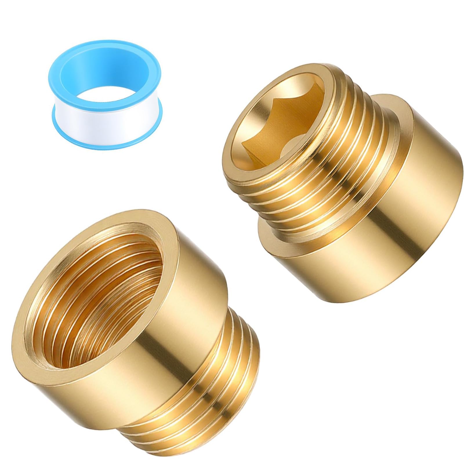 Upgrades 1/2 Inch Brass Coupler Adapter with Threads Long Brass Pipe Connector Upgrade for Plumbing Fixtures & Taps High Pressure Coupling