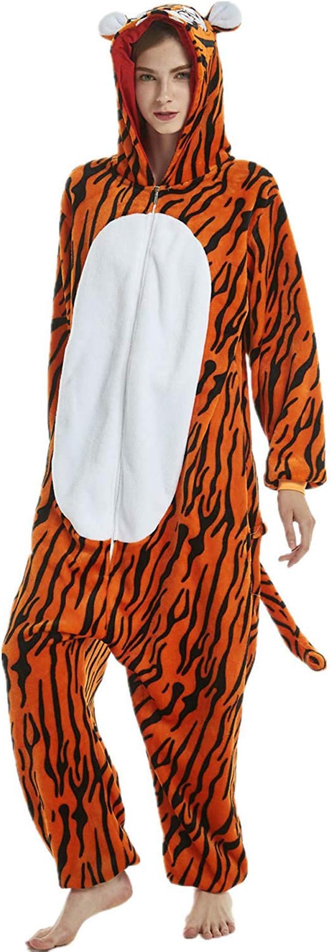 Chichidog Tiger Onesie Adult Unisex Halloween Pajamas Cosplay Onesie Costume Sleepwear Loungewear, Tiger, S(Height:4.11 ft to 5.3 ft)