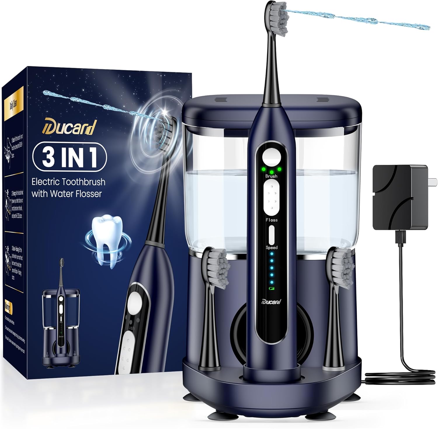 Electric Toothbrush with Water Flosser Combo for Adults: 3 Brushing Modes & 5 Floss Speeds- Rechargeable Teeth Cleaner with 500mL Tank- Gum Care & Whitening, Travel-Friendly & Family Use