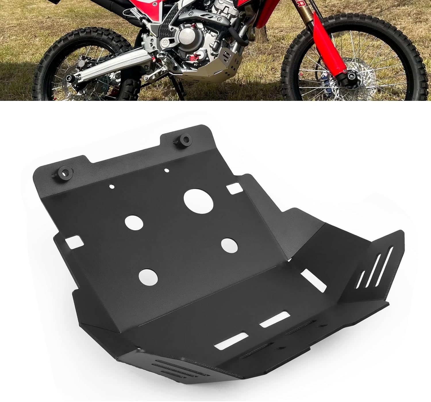 CHIFUN Skid Plate Compatible with HONDA CRF300L CRF300 L ABS 2021-2025 CRF300LS 2023-2024, Motorcycle Lower Engine Guard Bottom Protection Aluminum Belly Pan (Black)