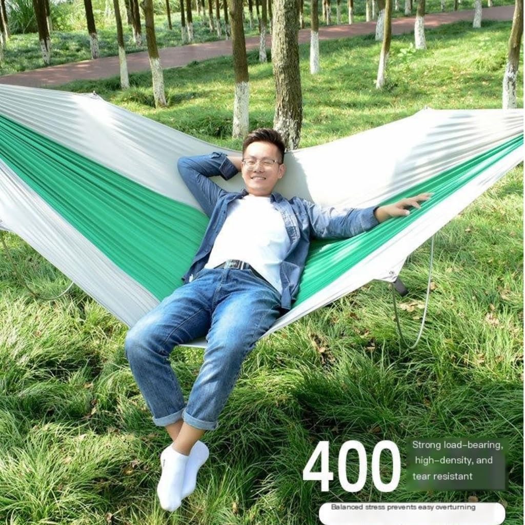 Hammock Double Anti-Rollover Pole Hammock Outdoor Camping Single Double Enlarged Thickened Parachute Cloth Camping Hammock Hammock Outdoor(Green,B)
